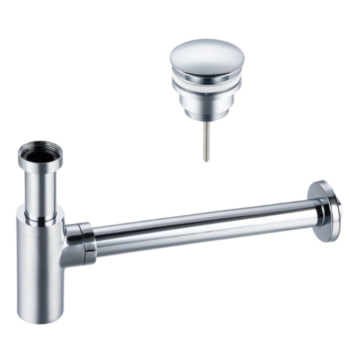 Set sifon lavoar rotund si ventil Klik-Klak D, Balneo, Crom, Universal, Alama masiva, Garnituri silicon, Rezistenta coroziune, Design minimalist, Curatare rapida, Montaj facil, Calitate Top