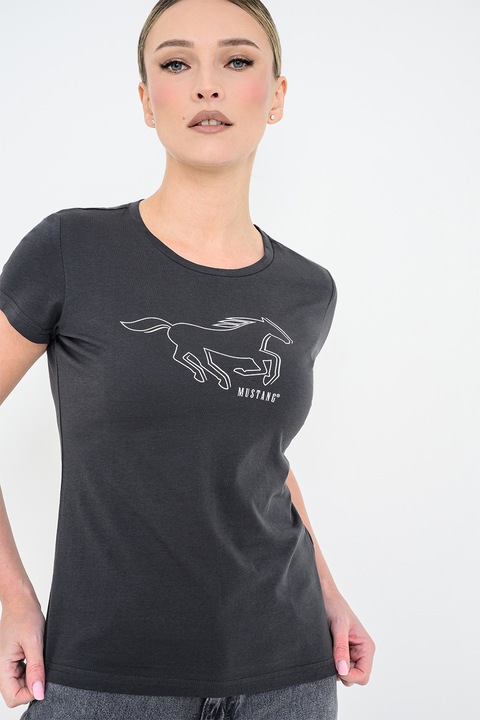 Mustang, Póló logómintával, Fehér/Antracitszürke