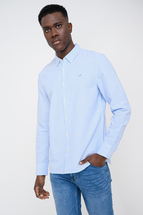 Mustang, Camasa de bumbac cu dungi Edinburg, Alb/Albastru azur