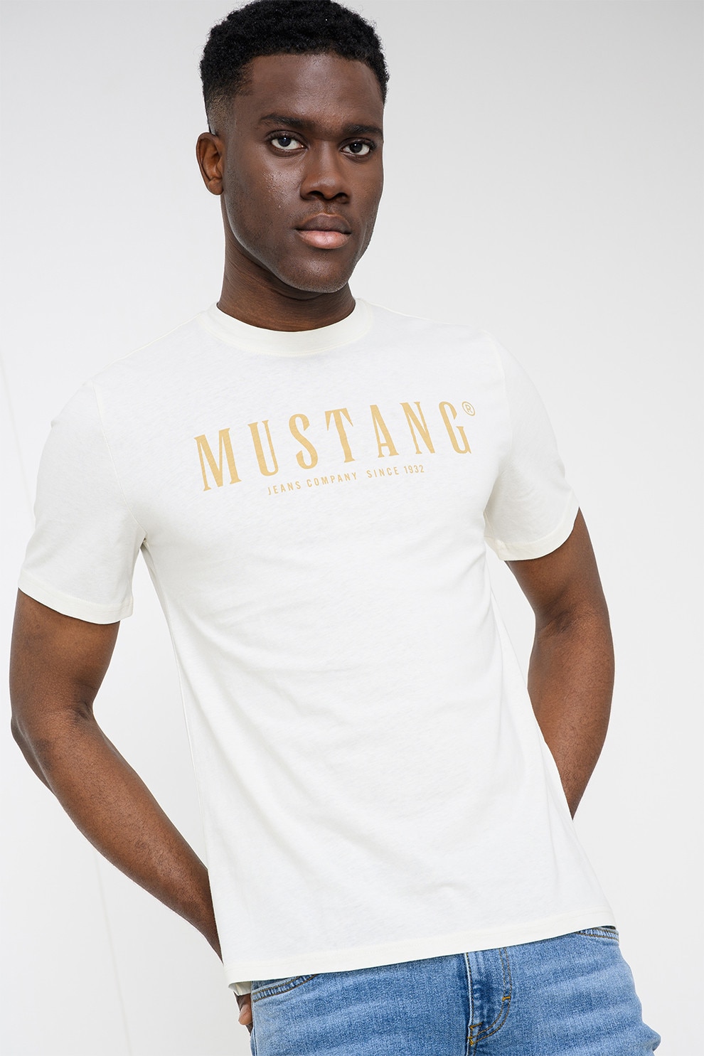 Mustang, Tricou cu logo Austin, Verde masliniu, Alb murdar, M