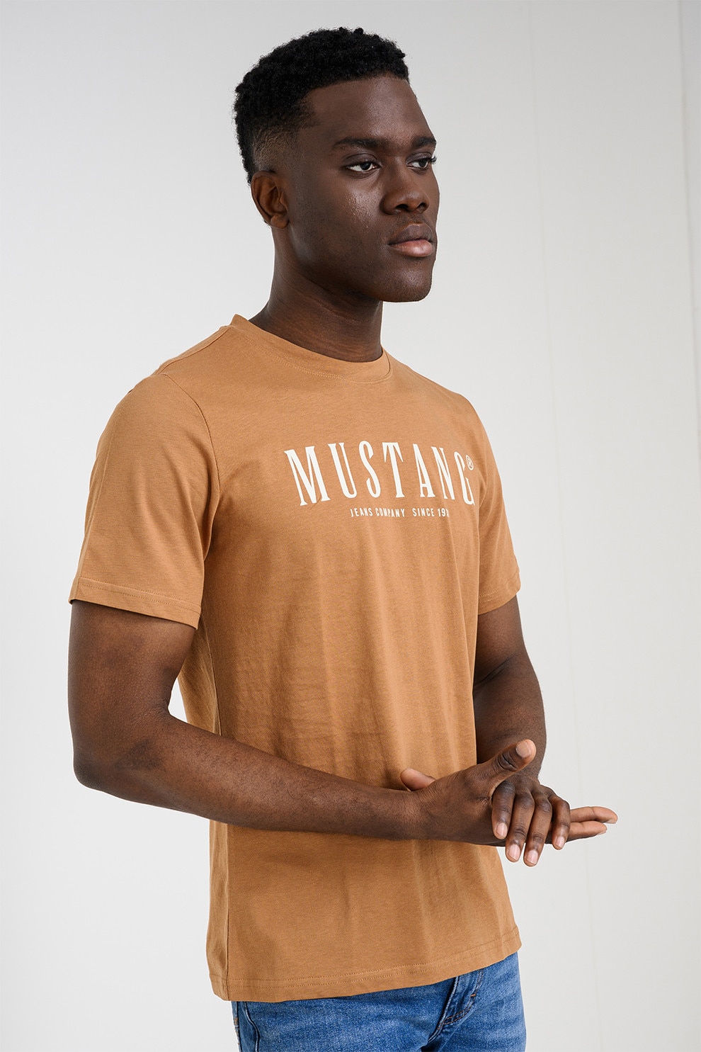 Mustang, Tricou cu logo Austin, Alb, Maro, 3XL