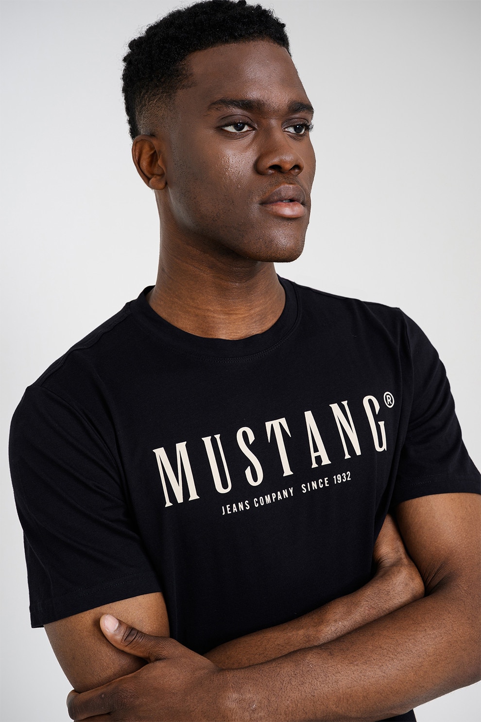 Mustang, Tricou cu logo Austin, Alb, Albastru ultramarin, XL