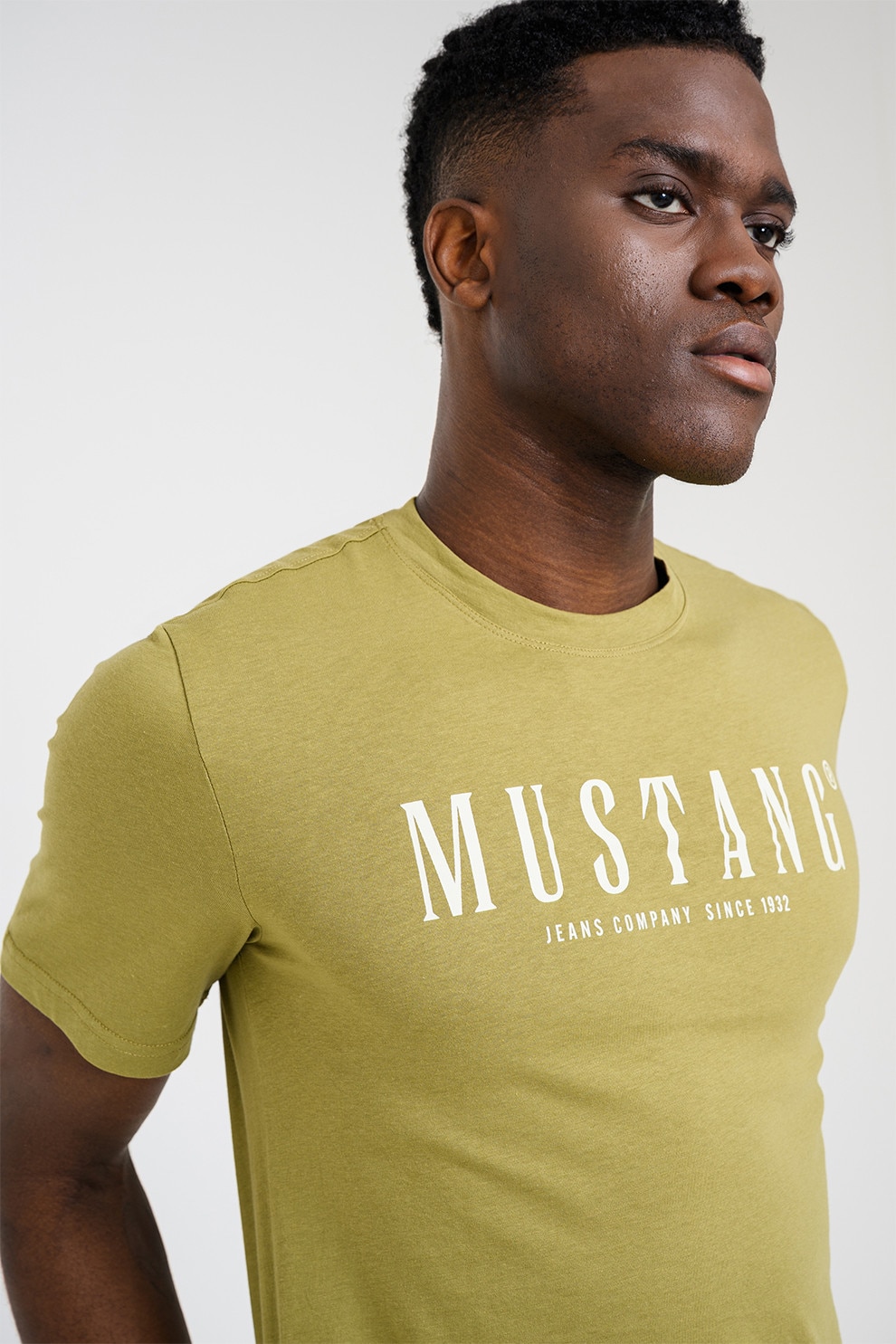 Mustang, Tricou cu logo Austin, Alb, Verde masliniu deschis, 2XL