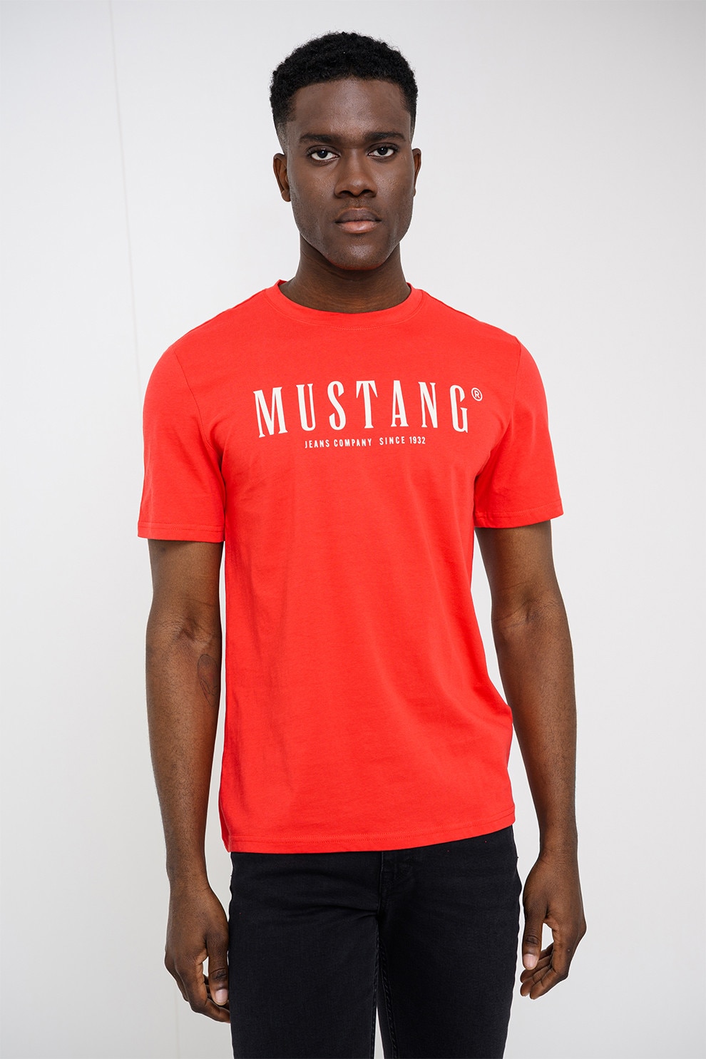Mustang, Tricou cu logo Austin, Alb, Rosu capsuna, S