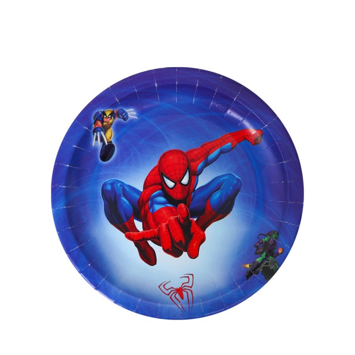 Set 10 farfurii carton, unica folosinta, Ø 18cm, Tematica Spiderman, Petrecere Copii