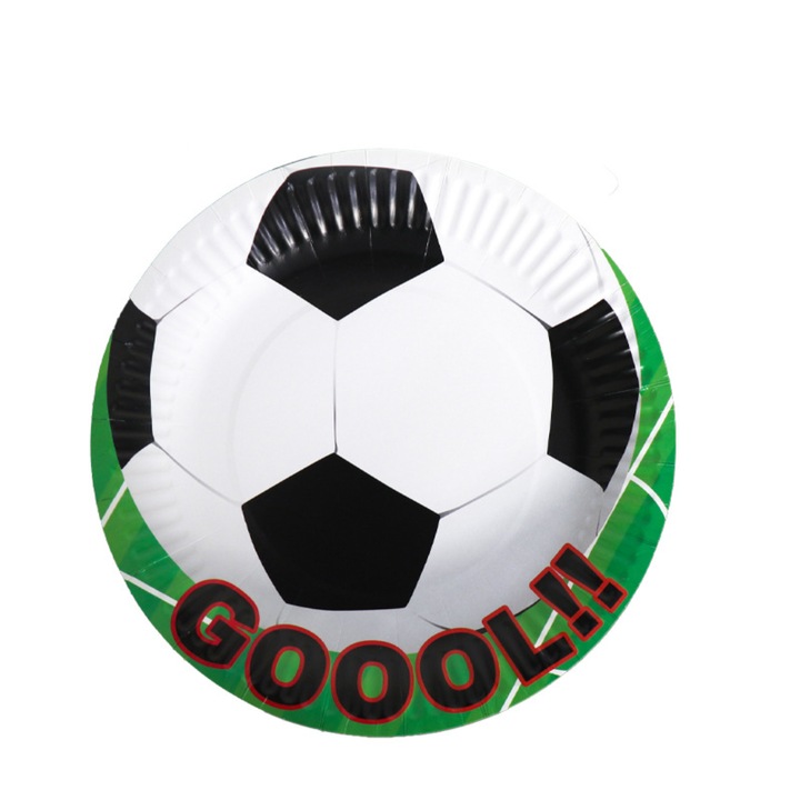 Set 10 farfurii carton, unica folosinta, Ø 23cm, Tematica Fotbal, Petrecere Copii