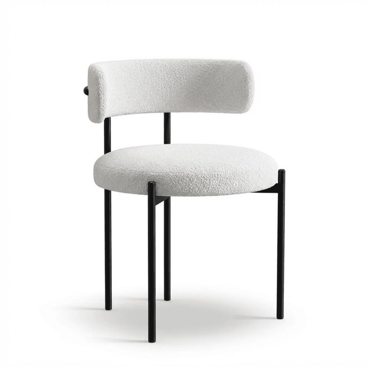 Scaun Teddy, Desire, cadru metalic, material textil, Alb, 46x43x83cm