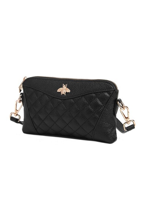 C'iel, Keresztpántos steppelt bőrtáska fémrészlettel, Fekete