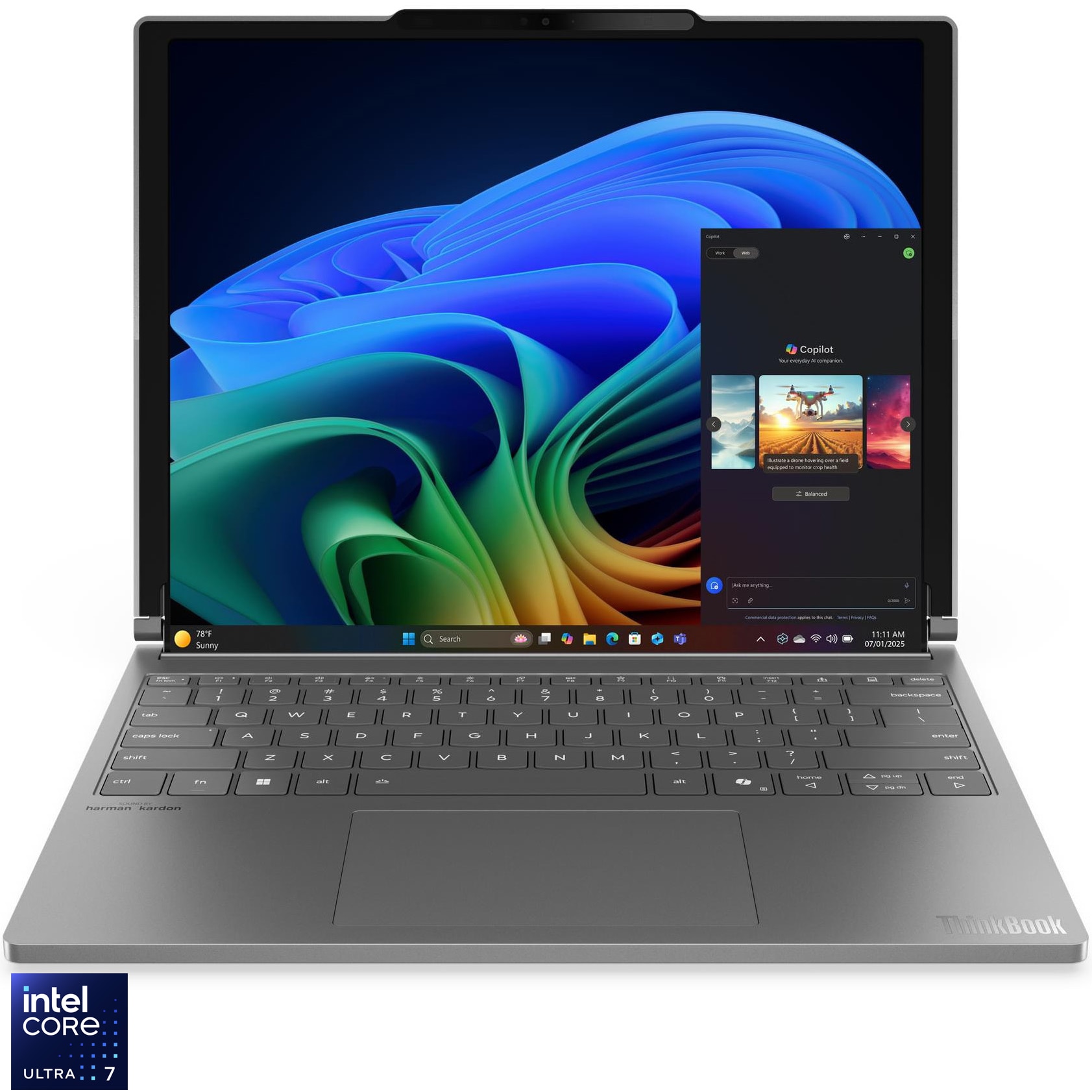 Laptop Lenovo ThinkBook Plus G6 Rollable cu procesor Intel® Core Ultra 7 258V pana la 4.8GHz, Roll In: 14" (2000x1600) / Roll Out: 16.7", (2000x2350), POLED, 120Hz, 32GB LPDDR5x RAM, 1TB SSD, Intel® Arc™ Graphics 140V, Windows® 11 Pro, Luna Grey