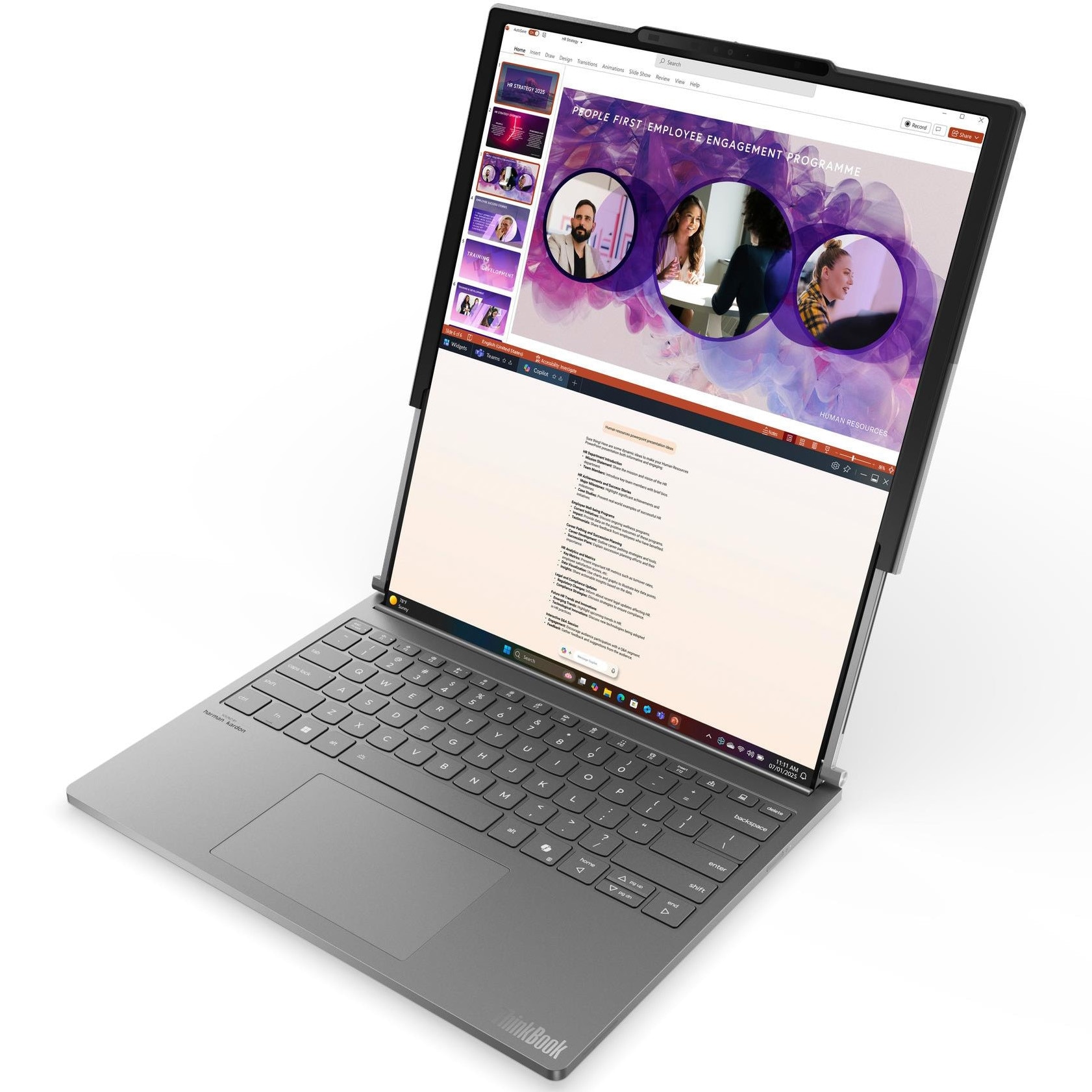 Laptop Lenovo ThinkBook Plus G6 Rollable cu procesor Intel® Core Ultra 7 258V pana la 4.8GHz, Roll In: 14" (2000x1600) / Roll Out: 16.7", (2000x2350), POLED, 120Hz, 32GB LPDDR5x RAM, 1TB SSD, Intel® Arc™ Graphics 140V, Windows® 11 Pro, Luna Grey