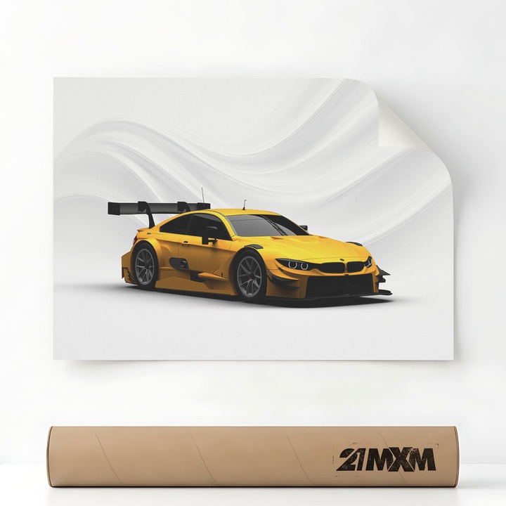 Плакат Auto Premium - 1542 M4 DTM 2015 Състезателна кола - Жълт - отпред – Дизайн Минималистичен, A3 (29.7 x 42 см), Без рамка