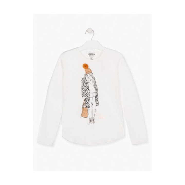 Tricouri fete Losan, bumbac, imprimeu fetita, ivoire, 8 ani, 128 cm