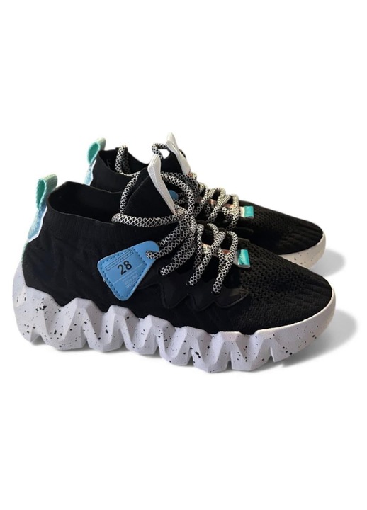 Pantofi sport femei, negru cu talpa alba, material textil, Negru