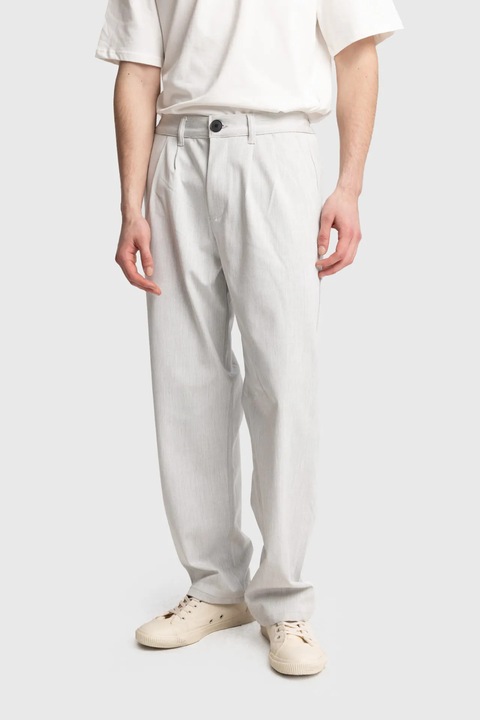 Pantaloni barbati, Giesto, cu pliuri si croiala dreapta, gri deschis, 100% poliester