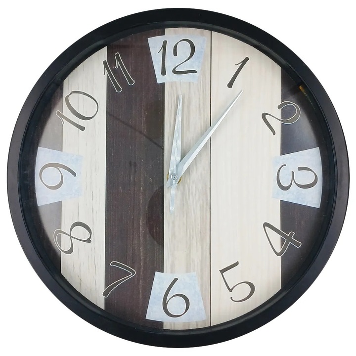 Modern márvány mintás kerek analóg falióra világos fa hatású kerettel 30 cm Torch
