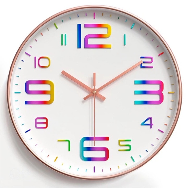 Arany keretes színes számos kerek analóg falióra 22 cm Torch