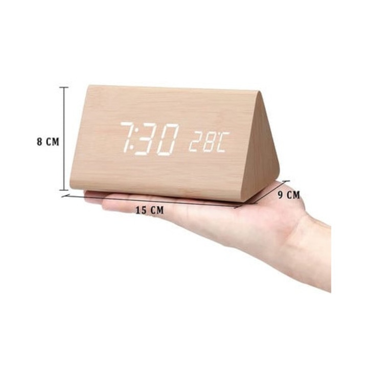 Natura Triangle háromszög formáju 2 az 1-ben Hőmérős Fa Ébresztőóra