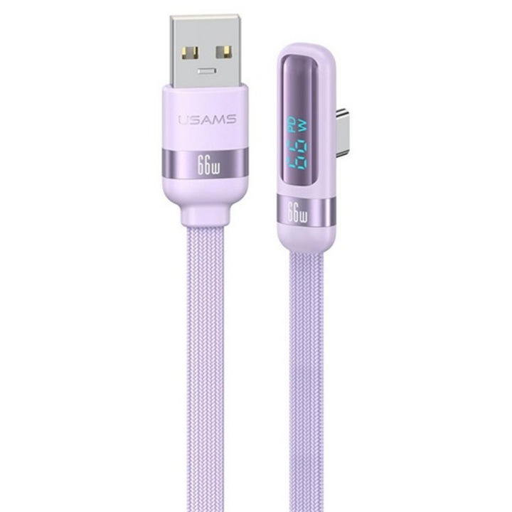 Usams us-sj651adatkábel, usb - type-c, 66w, gyorstöltő, 90 fokos, cipőfűző, 120cm, lila