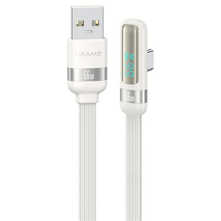Usams us-sj651adatkábel, usb - type-c, 66w, gyorstöltő, 90 fokos, cipőfűző, 120cm, fehér
