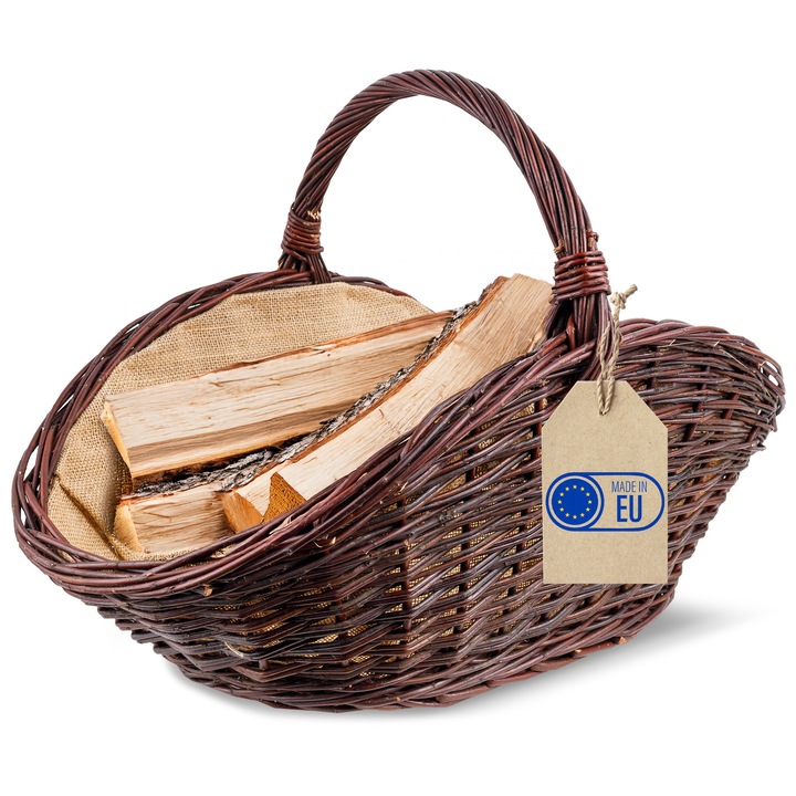 Cos din rachita pentru lemne oval, Creative Home, maro inchis, 64x39x43 cm