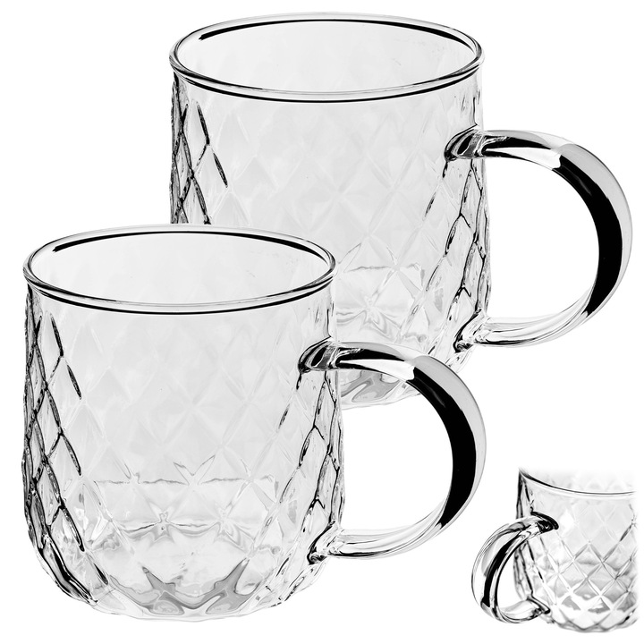 Set 6 cani cu maner KADAX, 350ml, transparent, pentru ceai si cafea