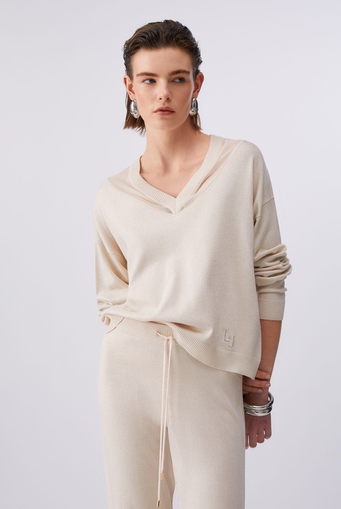 Liu Jo, Шпиц пуловер, Крем, 2XL