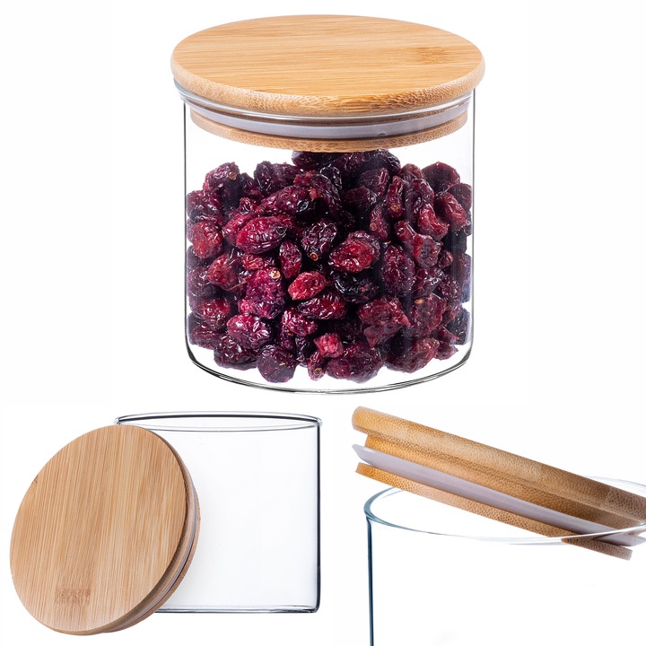 Set 3 borcane cu Capac din Bambus, KADAX, 680ml, Transparent, Multifunctional