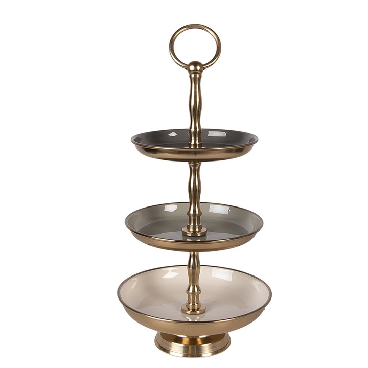 Többszintes tálca, acél, szürke-arany, Ø 18x35 cm