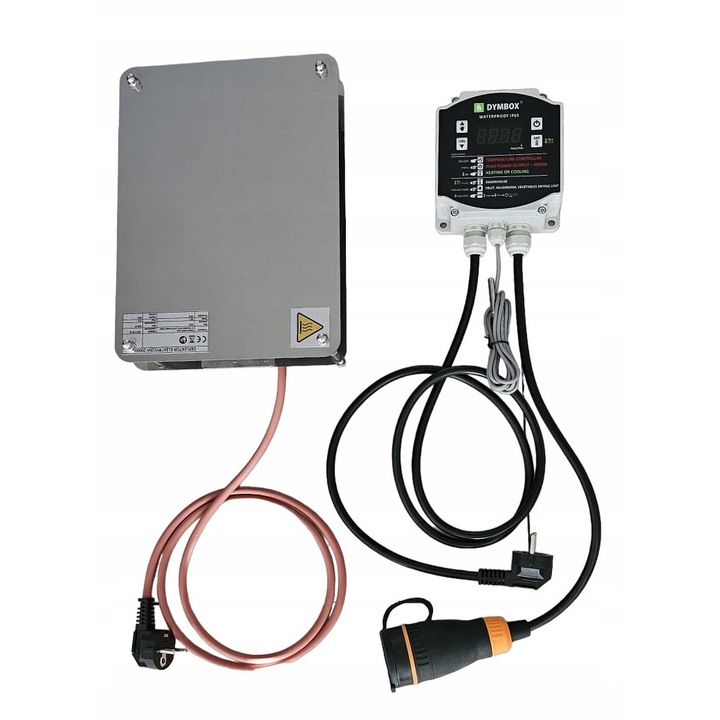 Set sistem de control temperatura, Dymbox, Rezistenta 2kW 2000W, Pentru afumatoare i uscator ciuperci, Afumare la cald i stabilizare automata, Deflector 27.5x20.5x12cm termoregulator 30A 4500W IP44