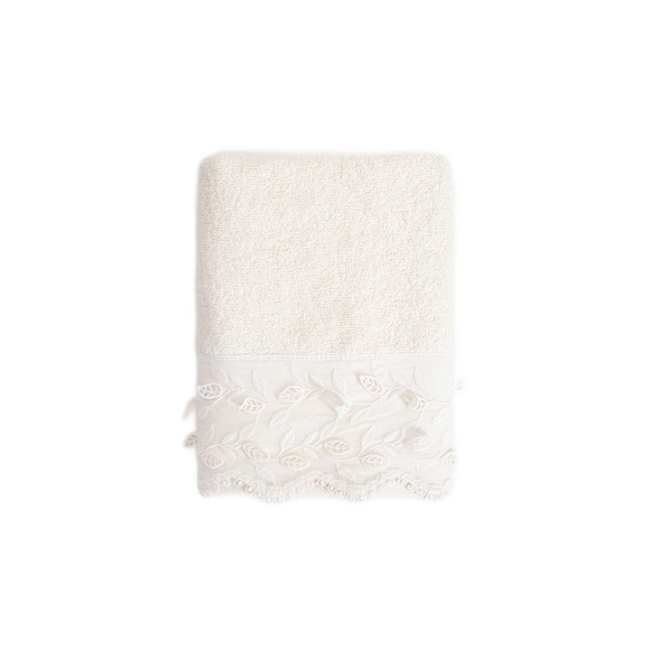 RAVELLO törölköző hímzéssel, 50x90 cm, 500 g/m pamut, fehér, csipke részletek