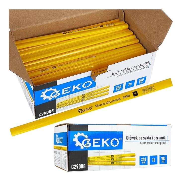 Set creioane de tamplarie pentru sticla si ceramica, 7B, 240 mm, 100 bucati, Geko G29008
