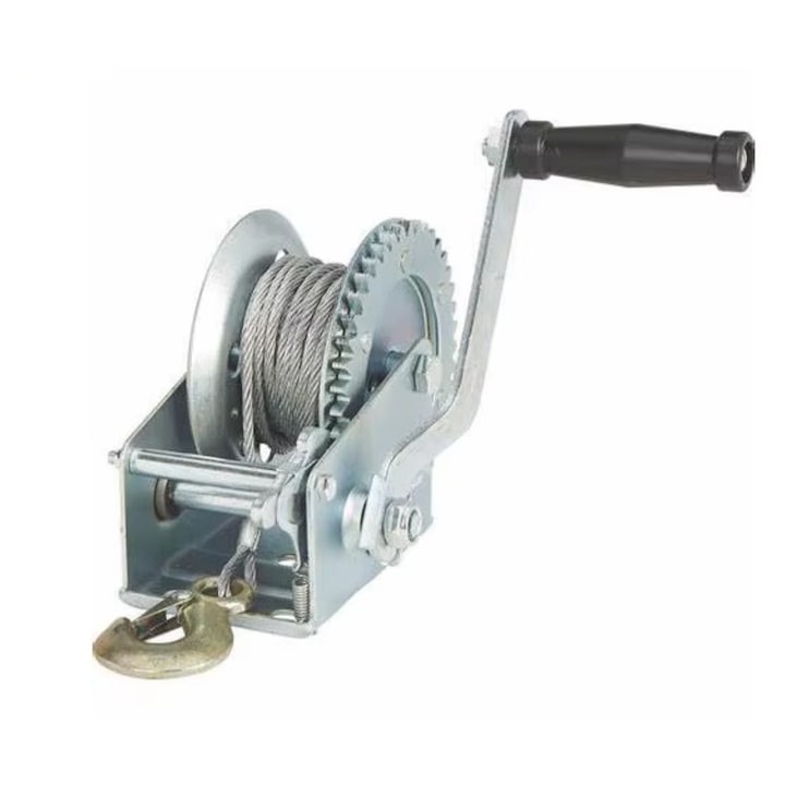 Troliu manual 900 kg (2000 lbs) cu cablu din otel 10 m si frana automata