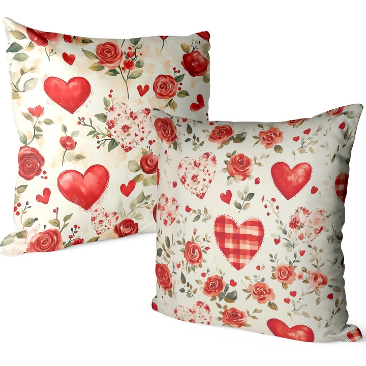 Fata De Perna Decorativa, Ziua Indragostitilor, 40x40 cm, HomeView, Poliester, Multicolor, Fermoar, model 532