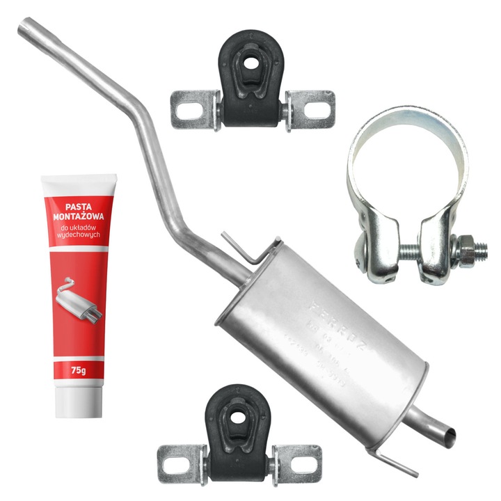 Toba de esapament finala, Ferroz pentru Volkswagen Caddy II 2, 1.4i/1.6i/1.9D, set cu elemente de montaj, 1391x1595x1896cc