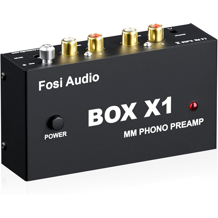 Phono előerősítő, Rqiurpn, BOX X1, RCA kimenet, 3.5MM fejhallgató kimenet, DC 12V tápellátás, erősítés állítás, tápegységgel, fekete