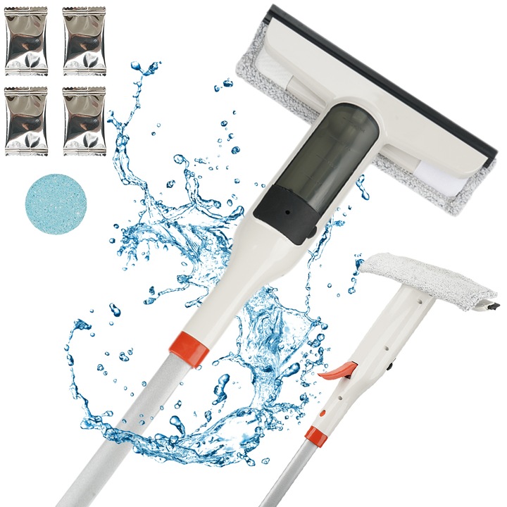 Sistem de curatare feronerie cu pulverizator si racleta, Juksun, 3 sectiuni, alb, 122x27cm, set complet