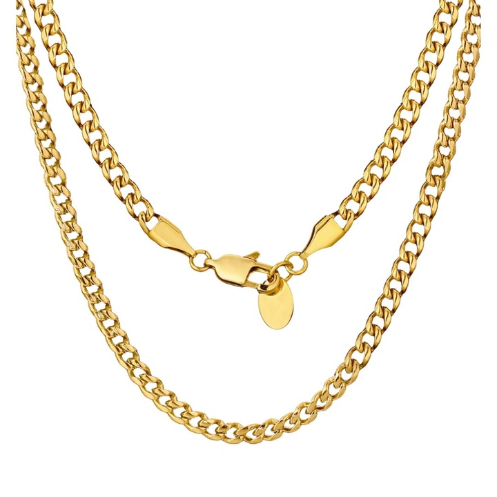 Lant Cuban Elements din Otel Inoxidabil pentru barbati, 6 mmdwqf, Auriu, 55 CM