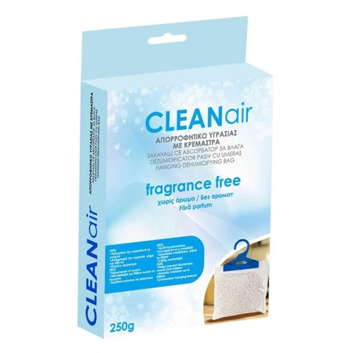 Абсорбатор за влага, окачващ се без мирис, пластмаса, 250 г, безцветен