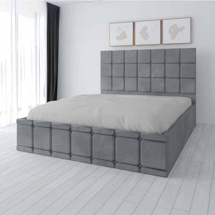 Pat CELA gri 160x200cm tapitat, inaltime tablie 122cm