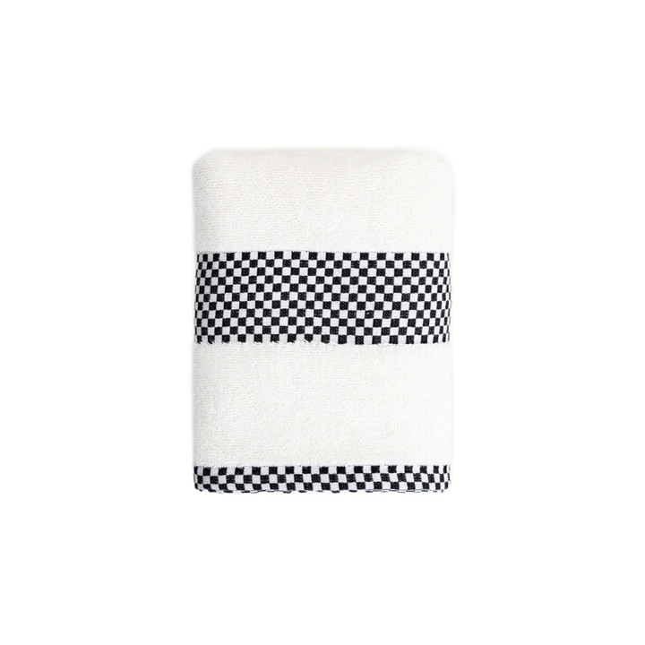 TIVA fekete kockás törölköző 50x90 cm