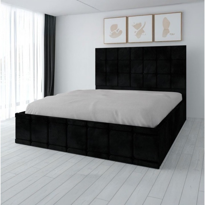 Pat negru CELA 160x200cm, tapitat, structura din PAL