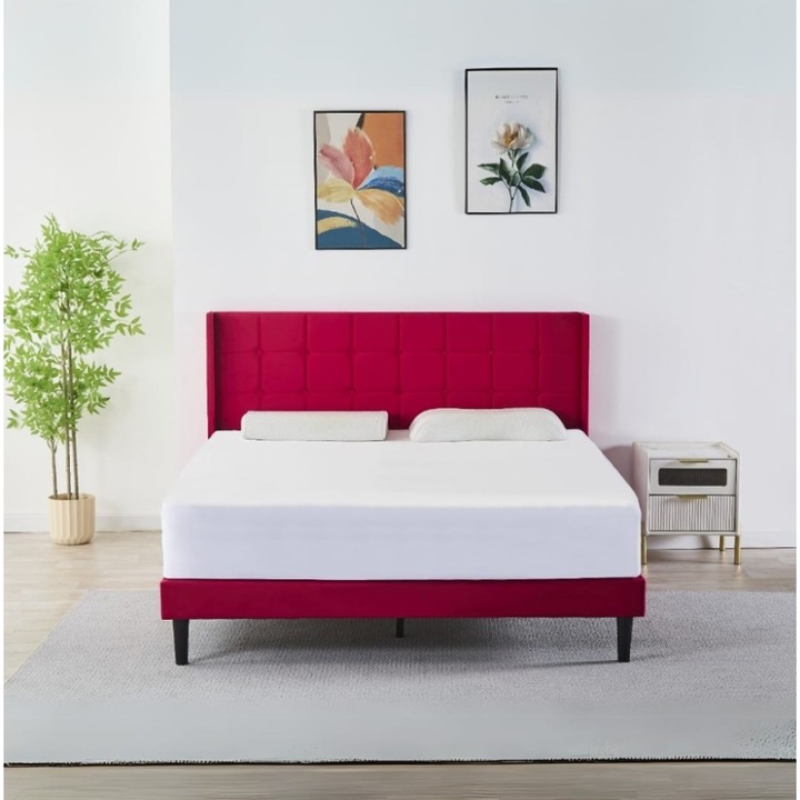 Pat CELA Tapitat Catifea, 160x200cm, Rosu