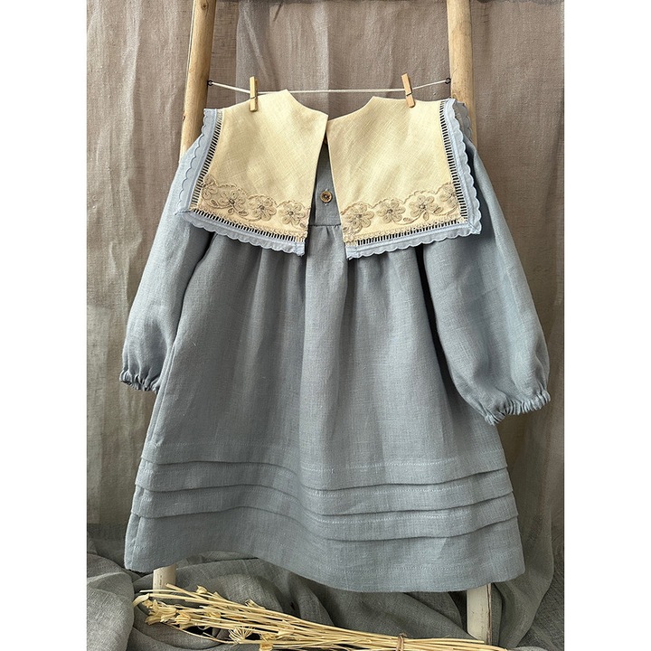 Rochie in organic Woolver, guler detasabil, Albastru