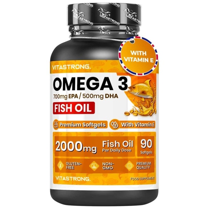 Capsule moi Omega 3 Vitastrong, 90 capsule, 2000 mg ulei de pește, 700 mg EPA, 500 mg DHA