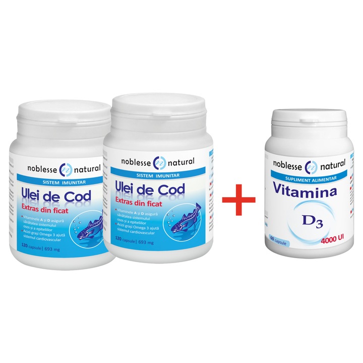 Pachet 2+1 Ulei cod 120 cps + Vitamina D