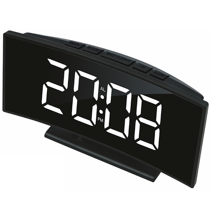 Ceas electronic LED curbat afisaj mare digital, ceas de masa cu alarma, temperatura, umiditate, calendar perpetuu, ceas inteligent, iluminare nocturna, design modern