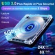 Външен DVD записващ модул, USB 3.0/Type-c кабел, plug and play, 4x USB-A 3.0, компактен и преносим, CD, DVD +/-, RW, SD, TF, Съвместим с лаптоп, компютър, настолен компютър, Mac Os, Windows 11/10/8/7, Linux OS, черен