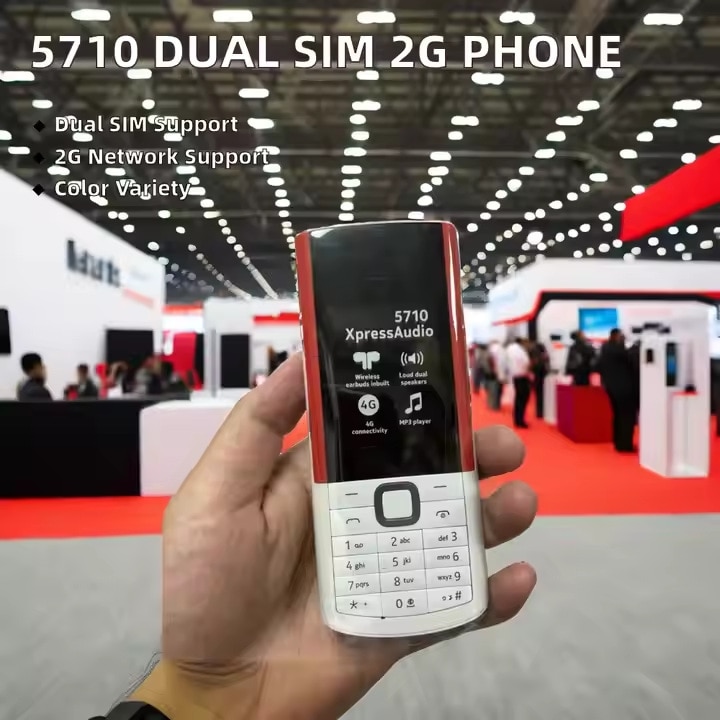 Telefon mobil Aurora S5710, dual SIM, 2G, roșu/alb, cu căști wireless integrată, 32GB, 48MB RAM