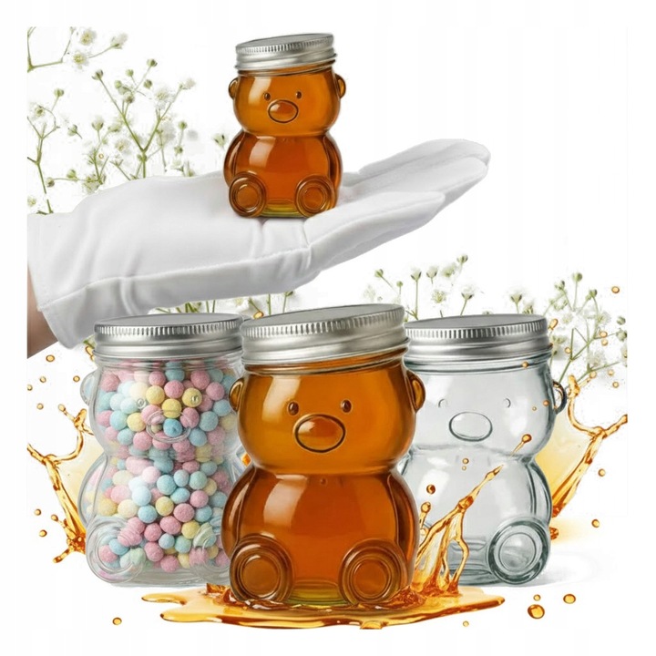 Set 4x Borcan Sticla Ursulet 40ml, multicolor