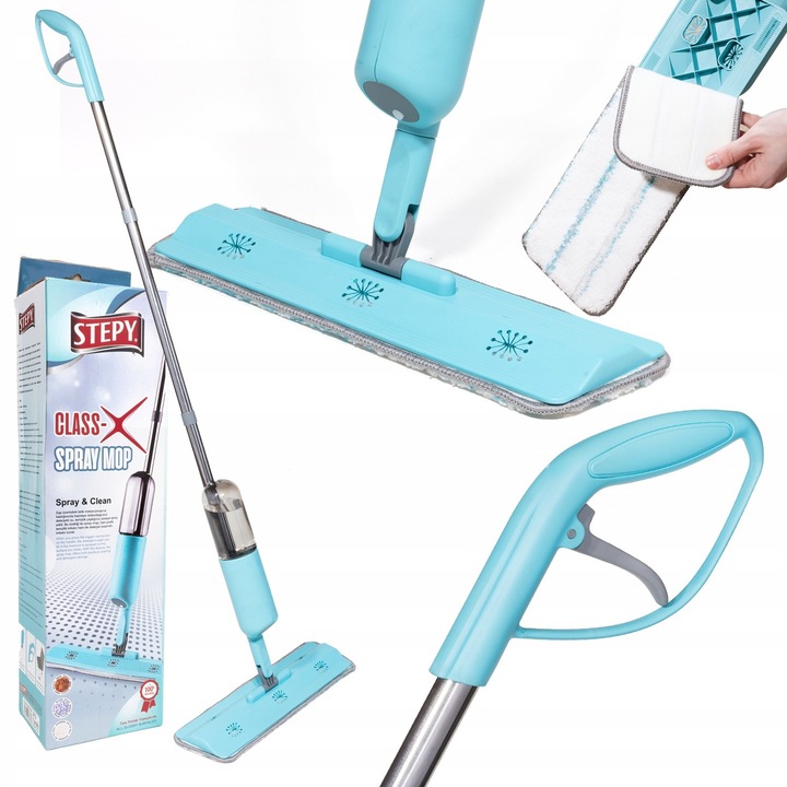 Mop cu Spryskiwacz Stepy Class-X, 350ml, 129,5x39x13cm, albastru, argintiu
